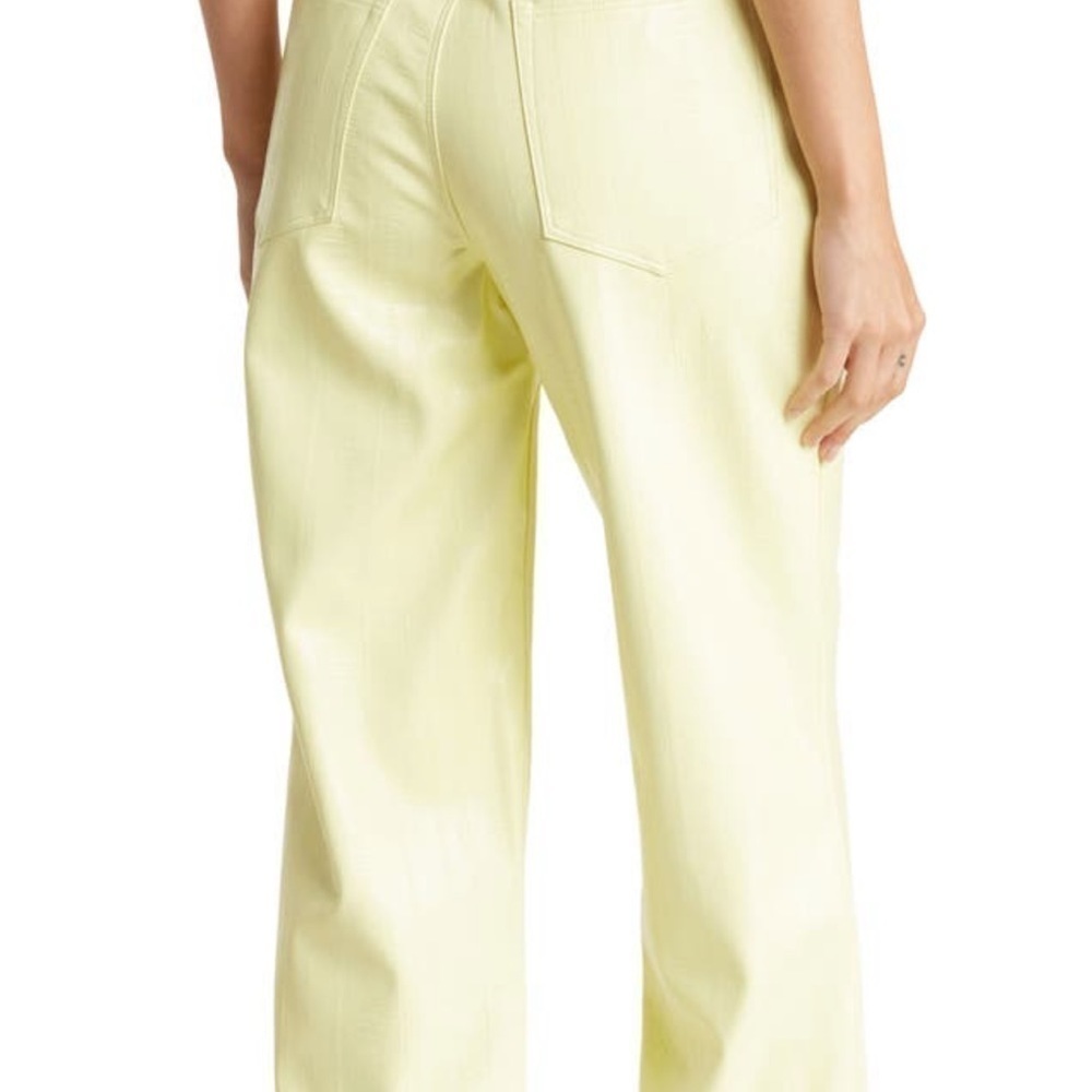 Good American 90s relaxed faux leather straight leg pants size 10 lemon - Picture 2 of 14